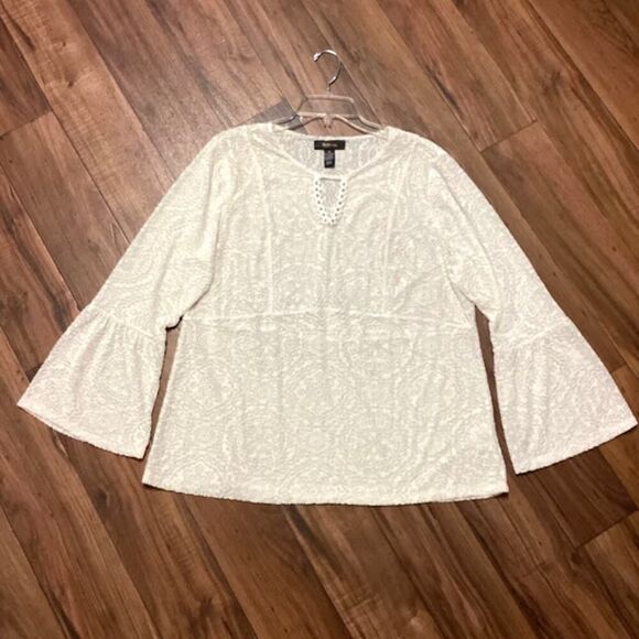 Style & Co. Women's Velvet Floral Textured Pattern Keyhole Boho Top in Ivory XL - Picture 7 of 7